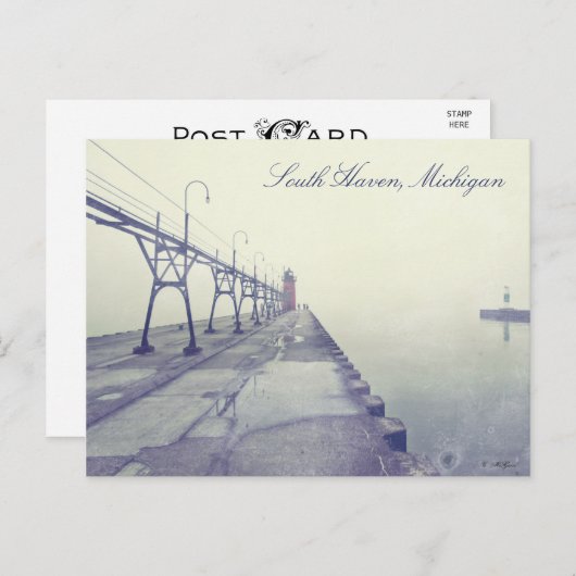 Fog Covered Pier South Haven Michigan Lighthouse Briefkaart (Voorkant / Achterkant)