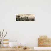 Fog en naaldbomen in de ochtend poster (Keuken)