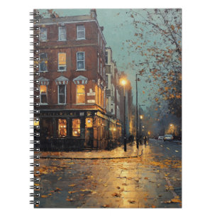 Foggy Autumn Corner Pub Street Carnet
