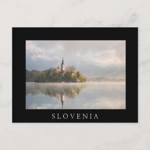 Foggy Bled Lake sunrise black briefkaart