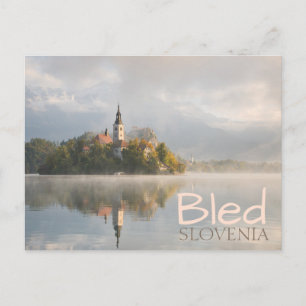 Foggy Bled Lake sunrise double texte carte postale