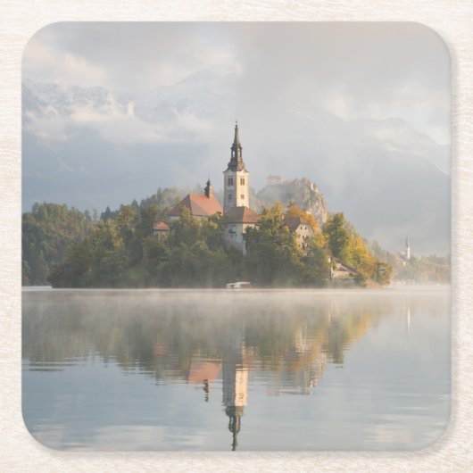 Foggy Bled Lake sunrise onderzetter (Voorkant)