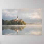 Foggy Bled Lake sunrise poster (Voorkant)