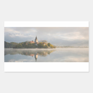 Foggy Bled Lake sunrise rechthoekige sticker