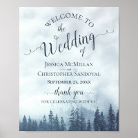 Foggy Blue Pine Forest Rustic Mariage Affiche de b