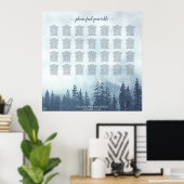 Foggy Blue Pines 28 Table Wedding Seating Chart Poster (Thuiskantoor)