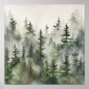 Foggy Forest Landscape Art Print Poster