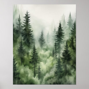 Foggy Forest Landscape Art Print Poster