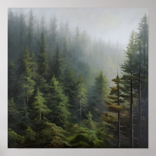 Foggy Forest Landscape Art Print Poster