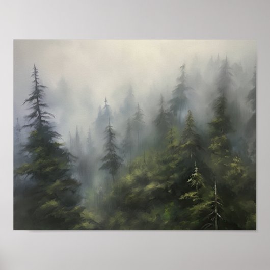 Foggy Forest Landscape Art Print Poster (Voorkant)