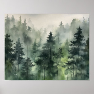 Foggy Forest Landscape Art Print Poster