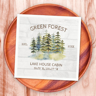  Foggy Green Pine Tree Forest Cabin Lodge Servet