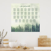 Foggy Green Pines 27 Table Wedding Seating Chart Poster (Keuken)
