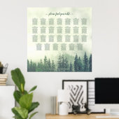 Foggy Green Pines 27 Table Wedding Seating Chart Poster (Thuiskantoor)