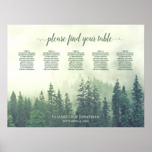 Foggy Green Pines 5 Table Wedding Seding Chart Poster