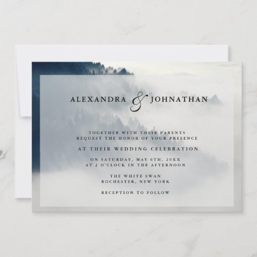 Foggy Mountain Range Wedding Invitation Kaart (Voorkant)