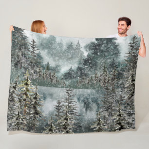 Foggy Mountain Woodland Bevroren Hoesje meer Sofa Fleece Deken