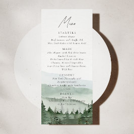 Foggy Pine Tree Mountain Wedding Menu Card Kaart