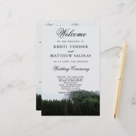 Foggy Pine Trees Rain Forest Wedding Program Kaart
