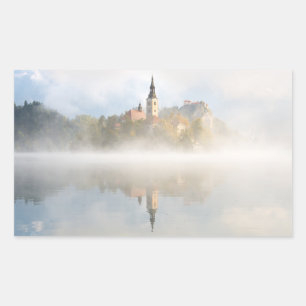 Foggy sunrise bij Lake Bled Rechthoekige Sticker
