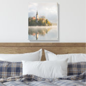 Foggy sunrise Lake Bled toile verticale (Insitu(Chambre))