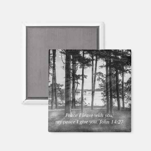 Foggy Trees bij Table Rock Grayscale Bijbel Verse Magneet (Voorkant / Achterkant)