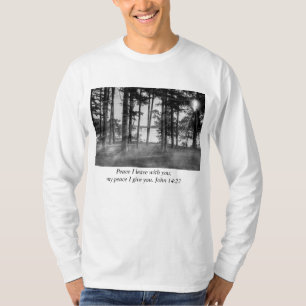 Foggy Trees bij Table Rock Grayscale Bijbel Verse T-shirt