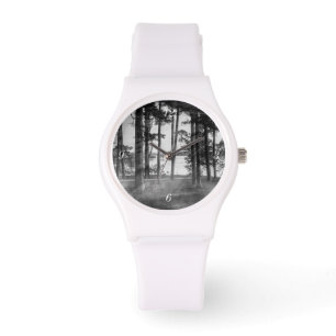Foggy Trees bij Table Rock Grayscale Horloge