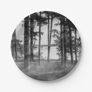 Foggy Trees bij Table Rock Grayscale Papieren Bordje