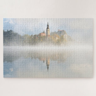 Foggy-zonsopgang bij Lake Bled Legpuzzel
