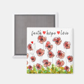 Foi, Espoir et Love Poppies Flower Magnet (Recto/Verso)