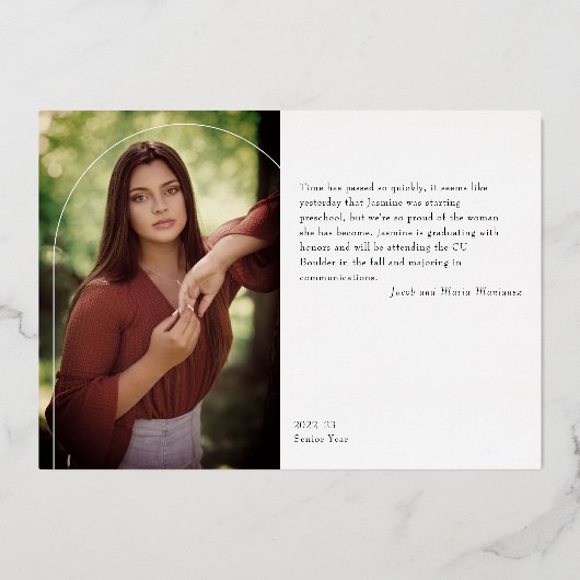 Foil Arch 2 Photo Puis/Maintenant Faire-part de di (Verso)