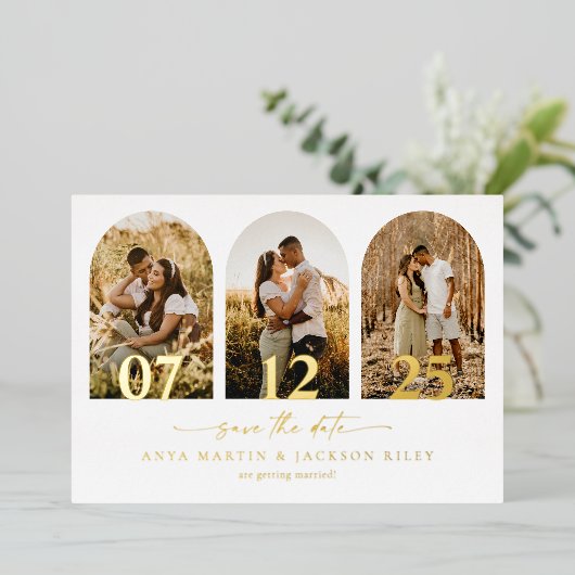 Foil Arch Photo Enregistrer La Date Carte Mariage (Debout devant)