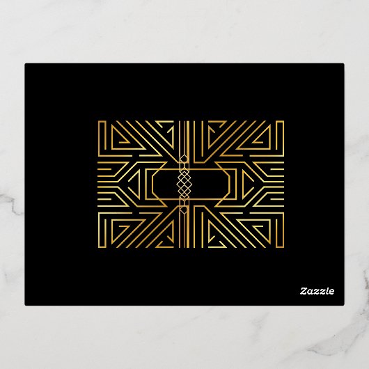 Foil Art déco Faire-part de mariage moderne noir (Verso)