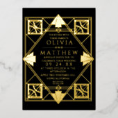 Foil Art déco Faire-part de mariage moderne noir (Recto)