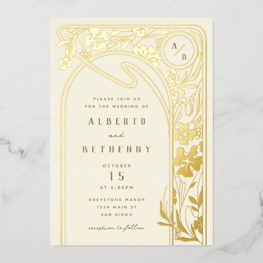 Foil Art Nouveau Arch Foil Invitation (Recto)