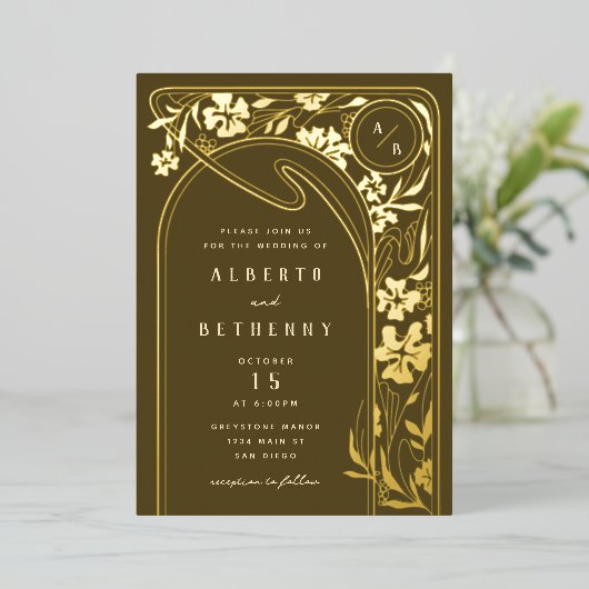 Foil Art Nouveau Arch Foil Invitation (Debout devant)