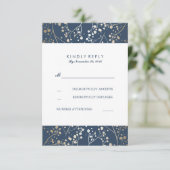 Foil Baby's Breath Navy Wedding RSVP Cartes (Debout devant)