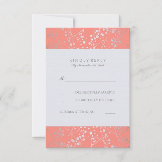Foil Baby's Breath Silver Coral Wedding Cartes RSV (Devant)