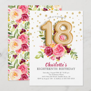 Foil Balloon Floral 18th Birthday Invitation Kaart
