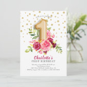 Foil Balloon Floral 1er anniversaire Invitation (Debout devant)