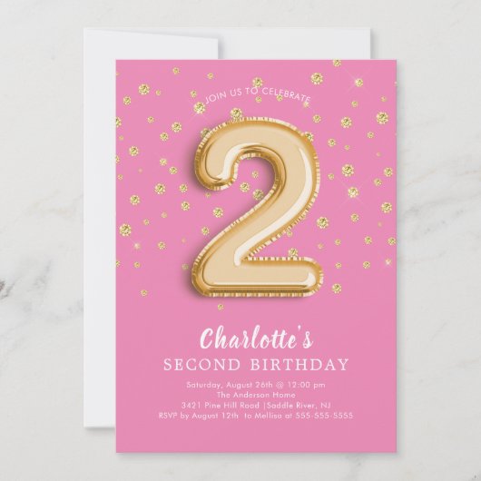 Foil Balloon Floral 2E Invitation d'anniversaire (Devant)