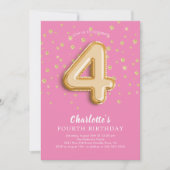Foil Balloon Floral 4e anniversaire Invitation (Devant)