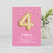Foil Balloon Floral 4e anniversaire Invitation (Debout devant)