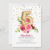 Foil Balloon Floral 5E Anniversaire Invitation (Devant)