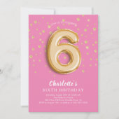 Foil Balloon Floral 6E Anniversaire Invitation (Devant)