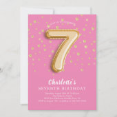 Foil Balloon Floral 7e anniversaire Invitation (Devant)