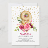 Foil Balloon Floral 9E Invitation d'anniversaire (Devant)