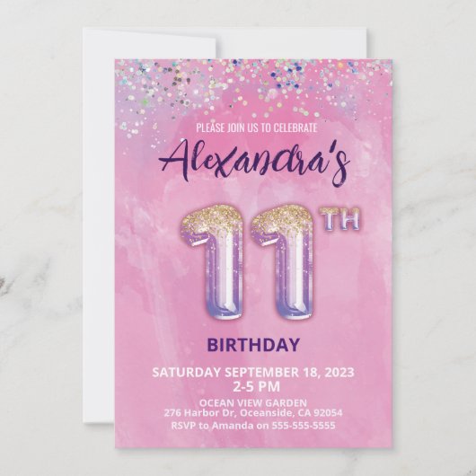 Foil Balloon Invitation 11e anniversaire (Devant)