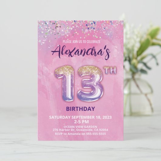 Foil Balloon Invitation 13e anniversaire (Debout devant)